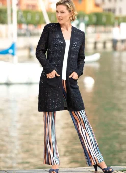 Damen BADER Long-Strickjacke mit Ajourdessin