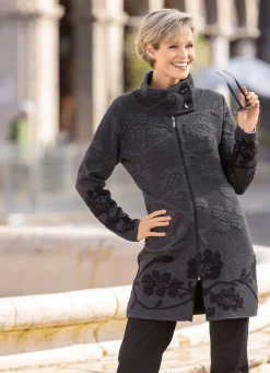 Damen BADER Long-Strickjacke mit Cloqué-Effekten