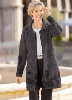 Damen BADER Long-Strickjacke mit Cloqué-Effekten