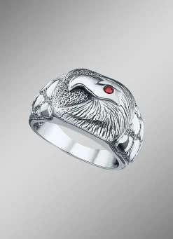 Herren BADER Massiver Herrenring mit Adler und echt Granat