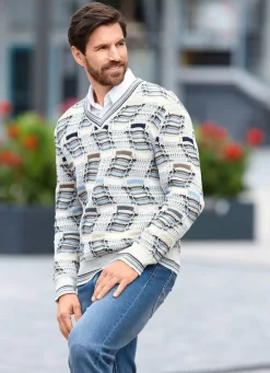 Herren BADER Modischer V-Pullover mit Intarsienmuster
