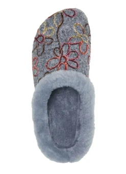 Damen MUBB Wollfilz-Pantoffel mit bunter Blüten-Stickerei