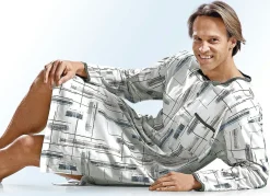 Herren BADER Nachthemd mit Knopfleiste und Alloverdessin, langarm