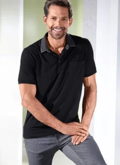 Herren BADER Poloshirt mit Kragen in Denim-Optik