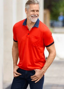 Herren BADER Poloshirt mit Kragen in Denim-Optik