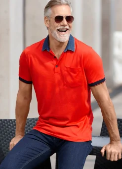 Herren BADER Poloshirt mit Kragen in Denim-Optik