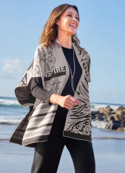 Damen laurakent Poncho mit edlem Jacquard-Dessin