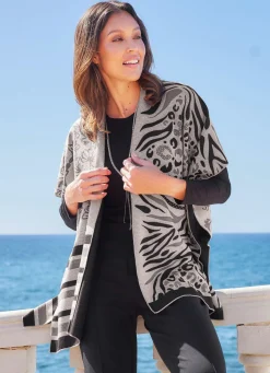 Damen laurakent Poncho mit edlem Jacquard-Dessin