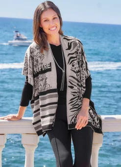 Damen laurakent Poncho mit edlem Jacquard-Dessin