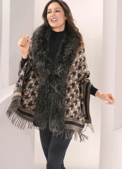 Damen BADER Poncho mit trendstarkem Hahnentritt-Dessin