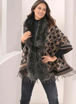 Damen BADER Poncho mit trendstarkem Hahnentritt-Dessin