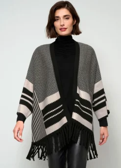 Damen BADER Poncho-Strickjacke in Jacquard-Dessin