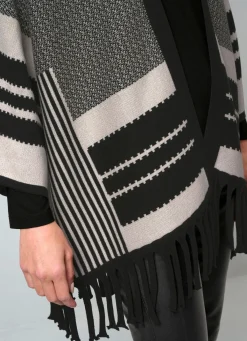 Damen BADER Poncho-Strickjacke in Jacquard-Dessin