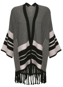 Damen BADER Poncho-Strickjacke in Jacquard-Dessin