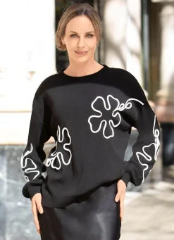 Damen Tizia Pullover mit aufwendigen Blütenapplikationen