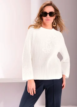 Damen B/ANCA Pullover mit Blütenstickerei