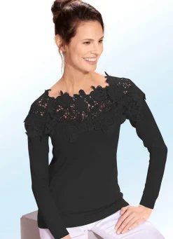 Damen BADER Pullover mit edlem Spitzenbesatz