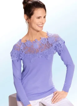 Damen BADER Pullover mit edlem Spitzenbesatz