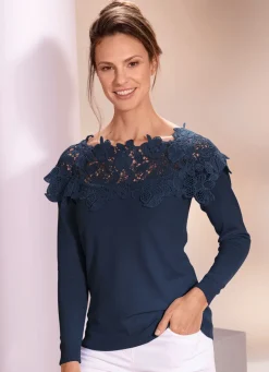 Damen BADER Pullover mit edlem Spitzenbesatz