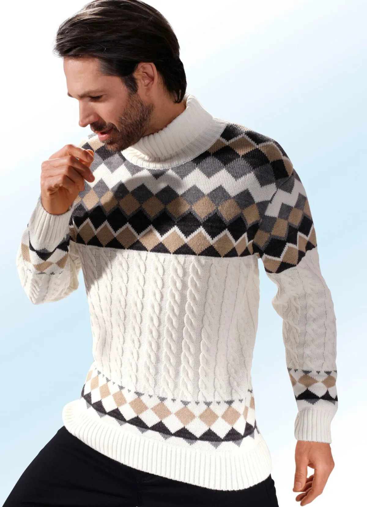 Herren BADER Rollkragenpullover mit Farb- und Mustermix