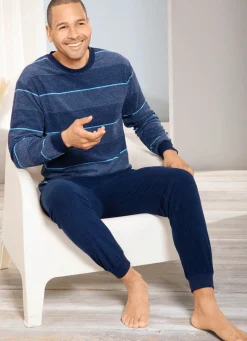 Herren BADER Schlafanzug aus Frottierstretch mit Bündchenabschlüssen