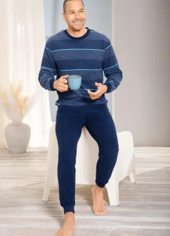 Herren BADER Schlafanzug aus Frottierstretch mit Bündchenabschlüssen