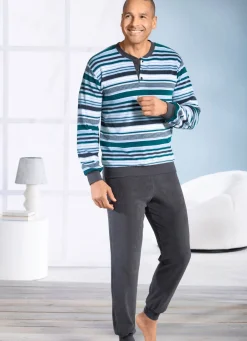 Herren BADER Schlafanzug aus Frottierstretch, mit Knopfleiste und Bündchenabschlüssen