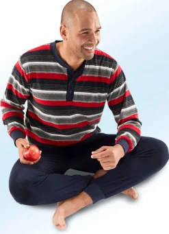 Herren BADER Schlafanzug aus Frottierstretch, mit Knopfleiste und Bündchenabschlüssen