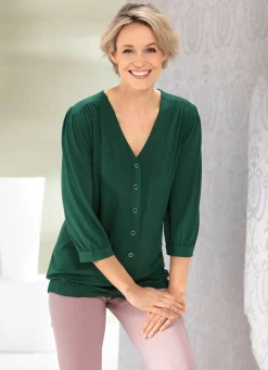 Damen BADER Shirtbluse mit durchgehender Knopfleiste in 2 Farben