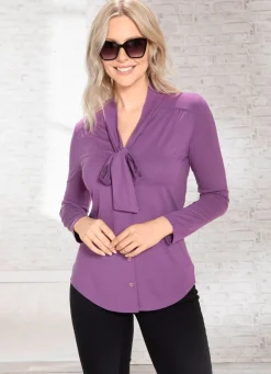 Damen BADER Shirtbluse mit durchgehender Knopfleiste in 2 Farben