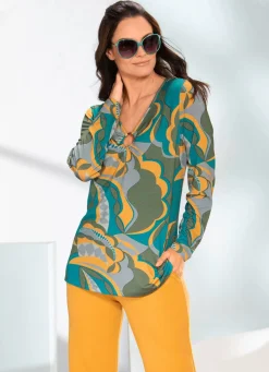 Damen BADER Shirt mit V-Ausschnitt mit Zierring
