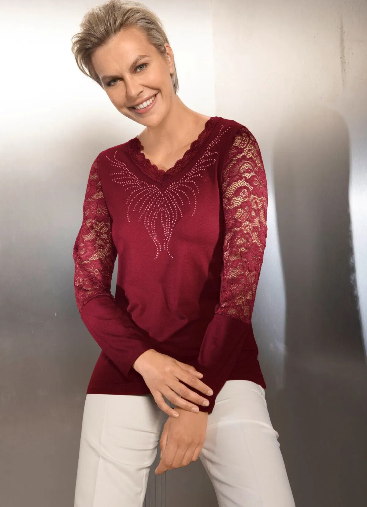 Damen BADER Shirt-Tunika mit edler Spitze
