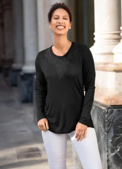 Damen BADER Shirt-Tunika mit Ton-in-Ton Stickerei