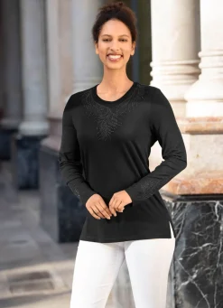 Damen BADER Shirt-Tunika mit Ton-in-Ton Stickerei