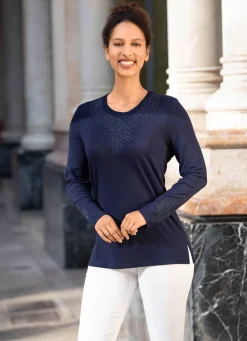 Damen BADER Shirt-Tunika mit Ton-in-Ton Stickerei
