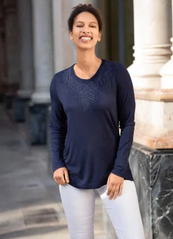 Damen BADER Shirt-Tunika mit Ton-in-Ton Stickerei