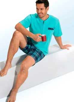 Herren COMTE Shorty aus BIO-Baumwolle, Knopfleiste, aufgesetzter Brusttasche und Karodessin