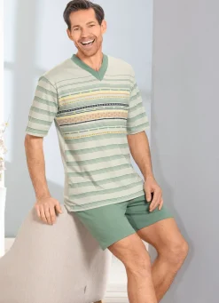 Herren BADER Shorty mit V-Ausschnitt und platziertem Druckmotiv vorne