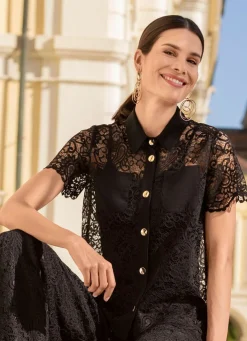 Damen laurakent Spitzenbluse mit Hemdkragen