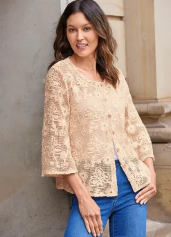 Damen BADER Strickjacke mit Blumen und Schmetterlingen