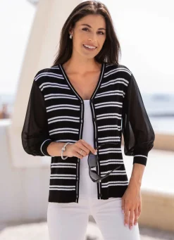 Damen BADER Strickjacke mit feinen Chiffonärmeln