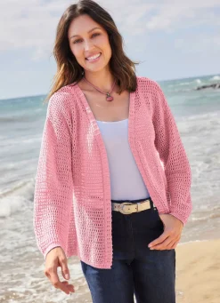 Damen laurakent Strickjacke mit Struktur- und Ajourmuster