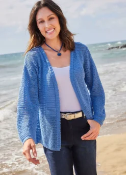 Damen laurakent Strickjacke mit Struktur- und Ajourmuster