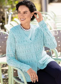 Damen BADER Strick-Twinset mit Ajourakzenten