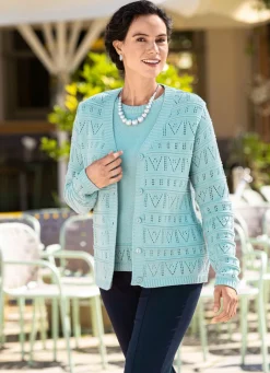 Damen BADER Strick-Twinset mit Ajourakzenten