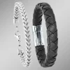 Herren BADER 2-teiliges Armband-Set aus Edelstahl und Leder