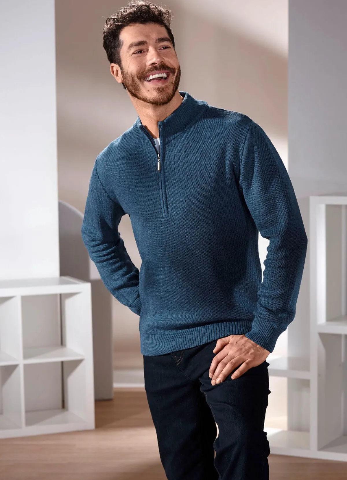 Herren BADER Unifarbener Stehkragenpullover in 3 Farben
