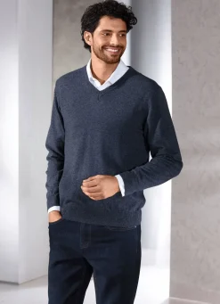 Herren BADER Unifarbener V-Pullover in 4 Farben