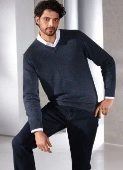Herren BADER Unifarbener V-Pullover in 4 Farben