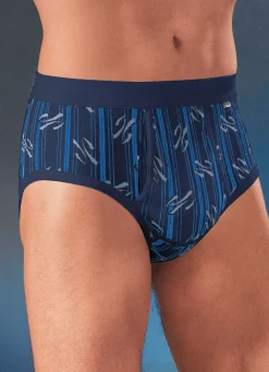 Herren BADER Viererpack Slips aus Feinripp mit Eingriff, bunt dessiniert